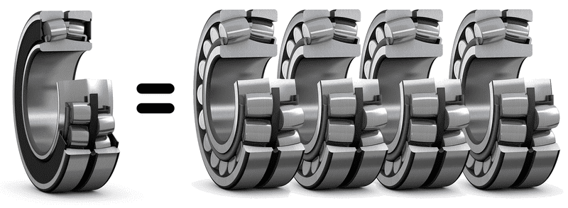 The rating life of a sealed spherical roller bearing can be up to four times the rating life of an open spherical roller bearing in a typically contaminated environment The rating life of a sealed spherical roller bearing can be up to four times the rating life of an open spherical roller bearing in a typically contaminated environment
