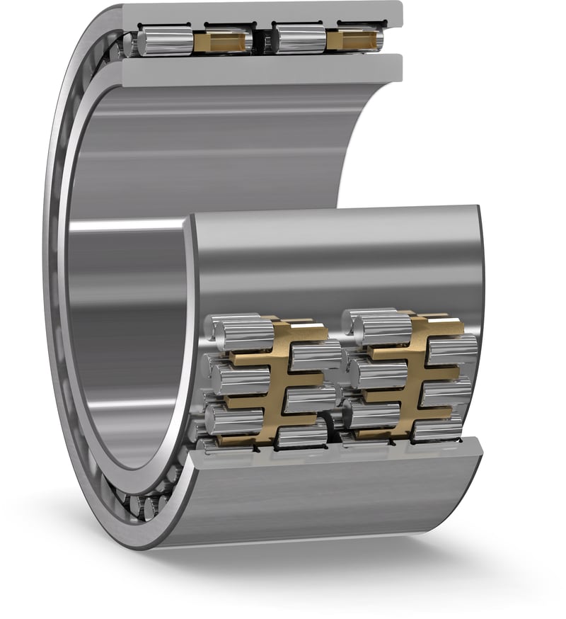 在轧机中,多列圆柱滚子轴承用于承载工作辊和支承辊轴承配置下的径向