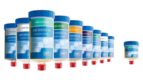 The range of SKF SYSTEM 24 single point automatic lubricators