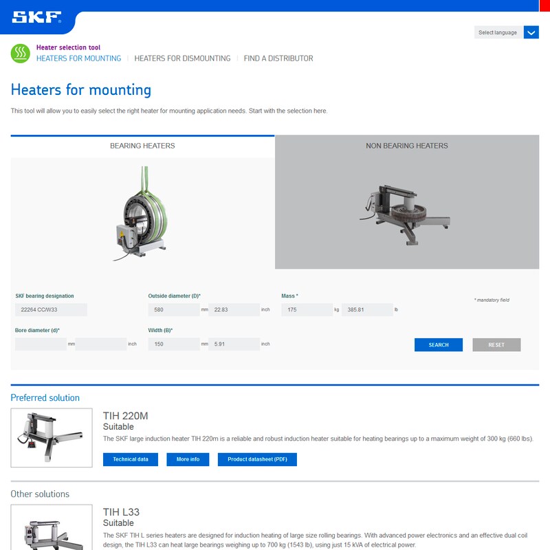 Heater selection tool Heater selection tool