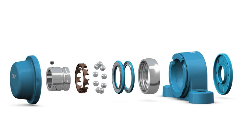 SKF Food Line ball bearing unit (exploded view)