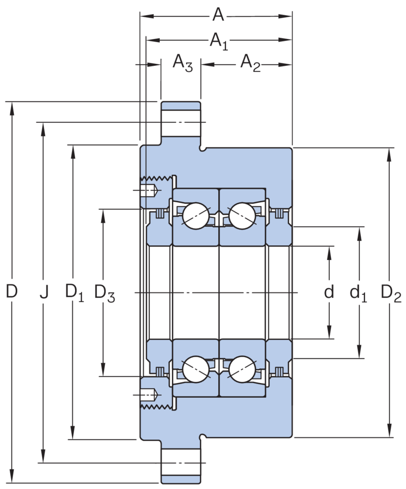 Angular contact thrust ball bearings for screw drives, cartridge units with a flanged housing