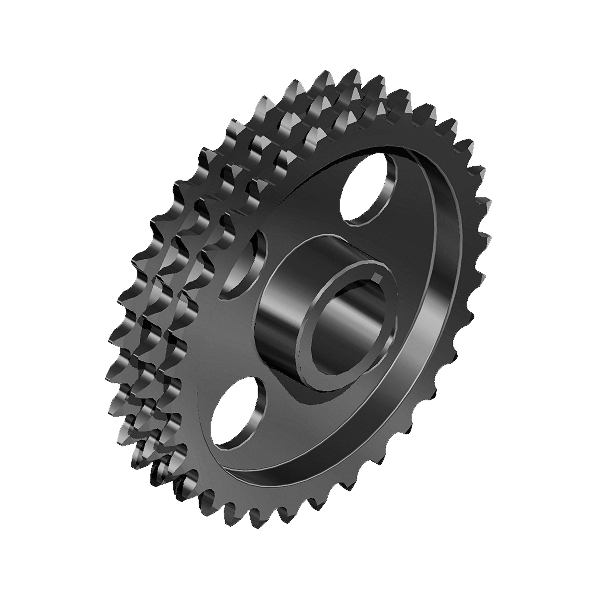 PHS 16B-3C38<br>Triplex sprocket with double hub and rough stock bore, European standards (EN)